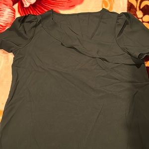 LUNE Solid Asymmetrical Neck Puff Sleeve Blous